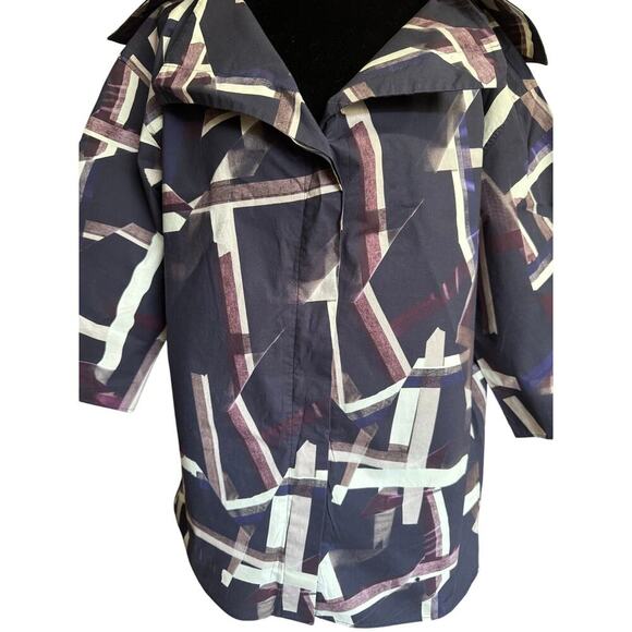 Cos Button Down Shirt Career Blouse Wide Collar Abstract Print Purple Size 8 - Picture 3 of 11
